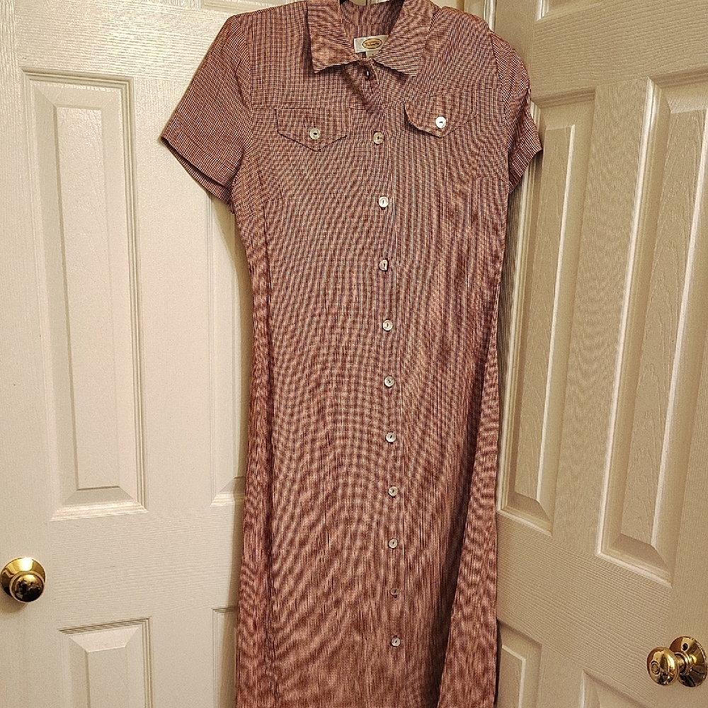 Talbots Tan and White Checkered Midi Dress - Picture 6 of 6